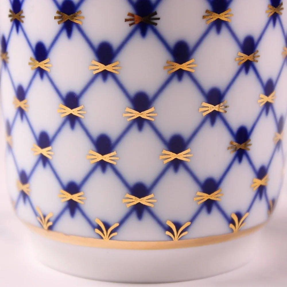 Lomonosov Cobalt Net Gold Decanter & 2 Shot Cups Set - Pristine Vintage LFZ 1C